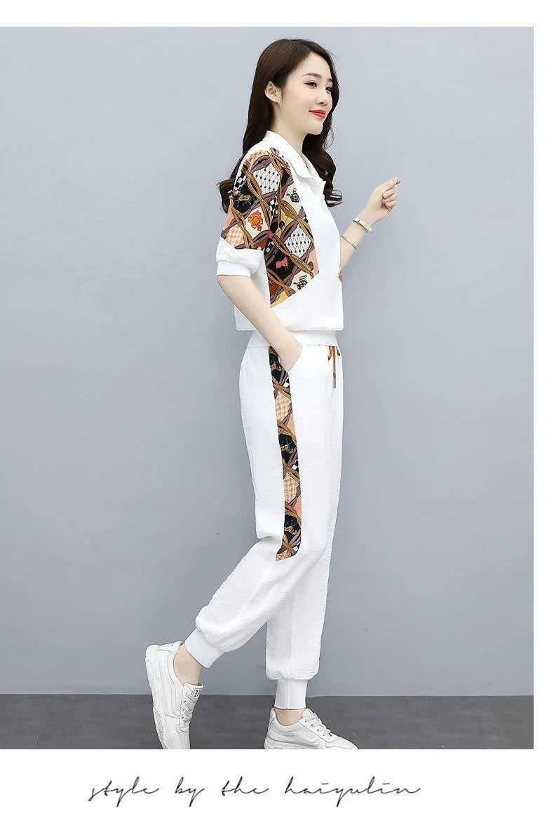 Women's Fashion Pencil Pant Suit New Summer Leisure Clothing Foreign Style Crop Top Two Piece Set Women Leggings Tracksuit