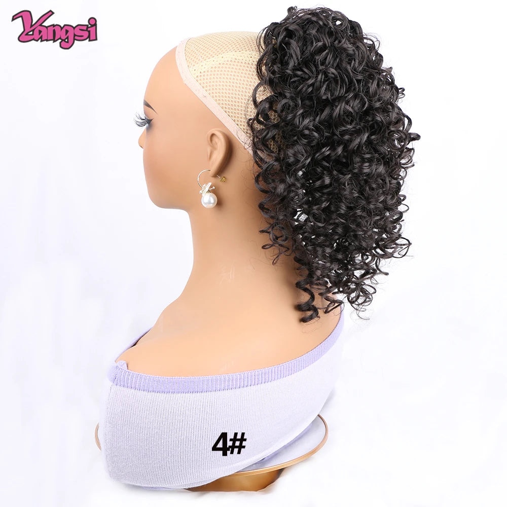 12“Short Ombre Afro Curly hair Style Puff Afro Kinky Curly 12 inch Drawstring Ponytail Synthetic Hair Extension for Black Women