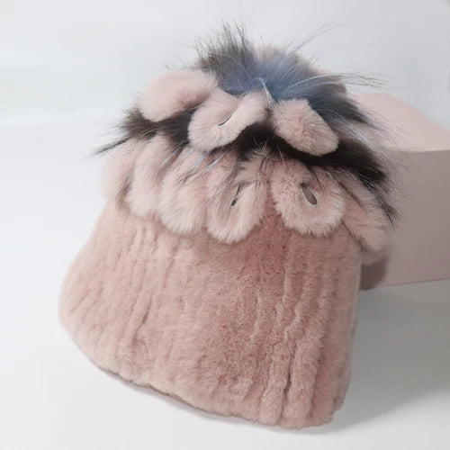 Hot Sale Russia Winter Quality Real Fur Hat Natural Warm Rex Rabbit Fur Cap Lady Warm Knitted 100% Genuine Rex Rabbit Fur Hats