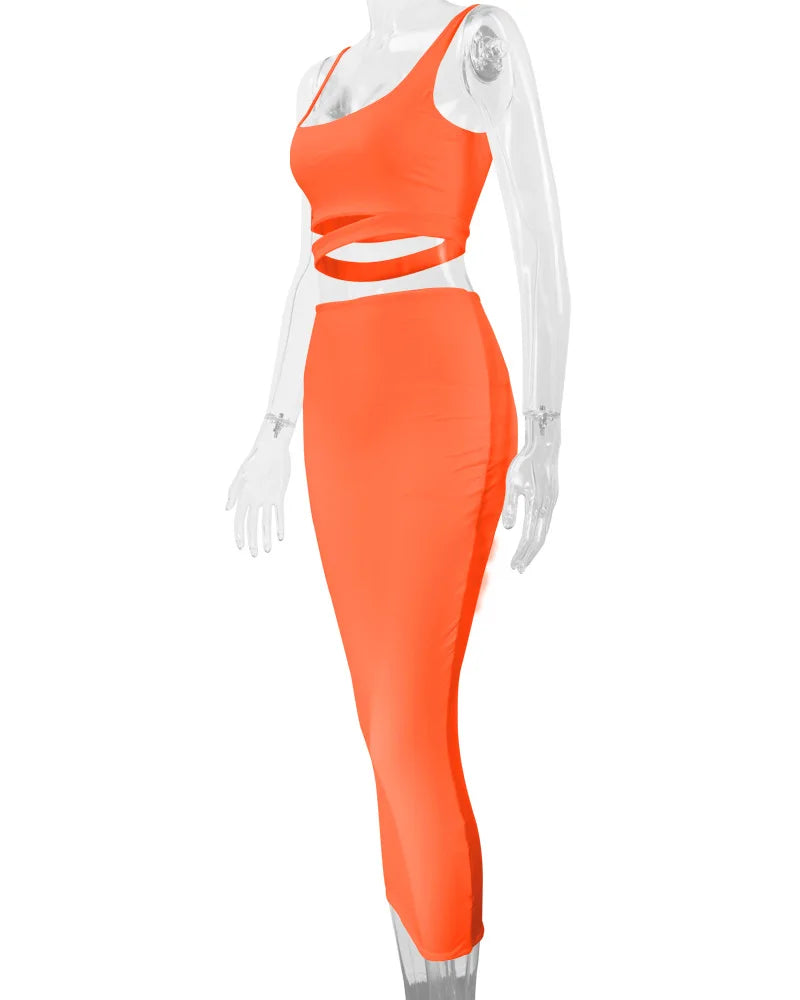 Summer New Women's Skirts Sets Strapless Cutout Crop Top+High Waist Stretch Tight Skirt Sets Fashion Lady Sexy Two-Piece Outfits