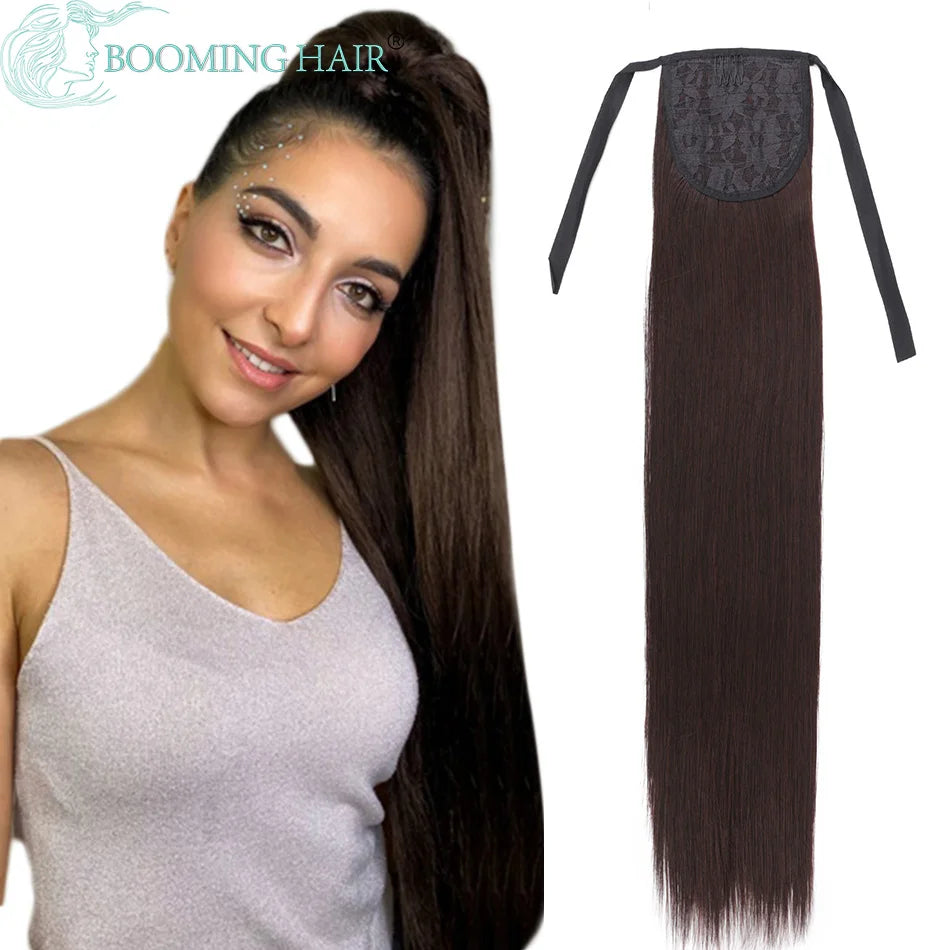 Queue de cheval bouclée Extensions à clip synthétiques avec cordon de serrage Perruque longue de 32 pouces Ondulée Afro Queue de cheval Faux Postiche pour femmes