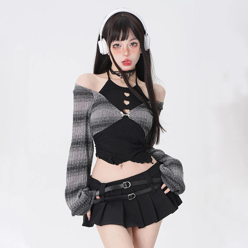 Spring Summer 2 Piece Skirt Set Women Y2k Crop Tops + Short Skirt Japanese Kawaii Fashion Suits Chic New in Elegant Dress