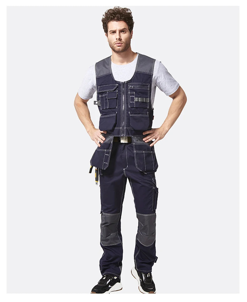 Work Clothing Men's Vest Tooling Clothes Multi-pockets Working Vest Workwear Vest Waistcoat For Maintenance Zipper Pockets