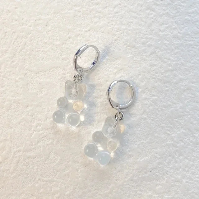 Pendientes colgantes de oso de gominola de acrílico bonitos para mujer, pendientes de aro de oso arcoíris CZ, joyería dulce de niña, moda coreana 2022