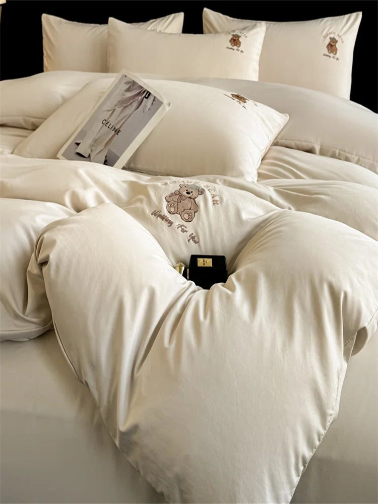 Summer spring Bedding set Washed Silk Duvet cover Comforter 4pcs Bedding for Winter Bed Sheet Pillowcases Home Textiles