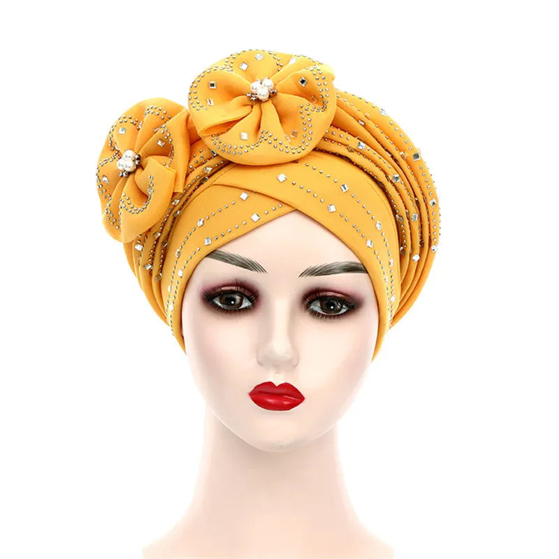 Luxury Diamonds African Autogele Already Made Headtie Female Head Wraps Lady Turnban Cap Wedding Party Headpiece
