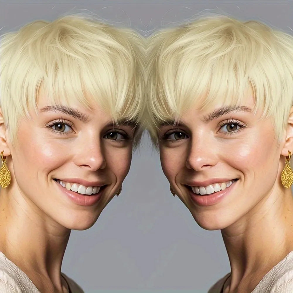 daily party use wigpixie wig blonde color machine made for women  pixie cut wig short straight human hair wig