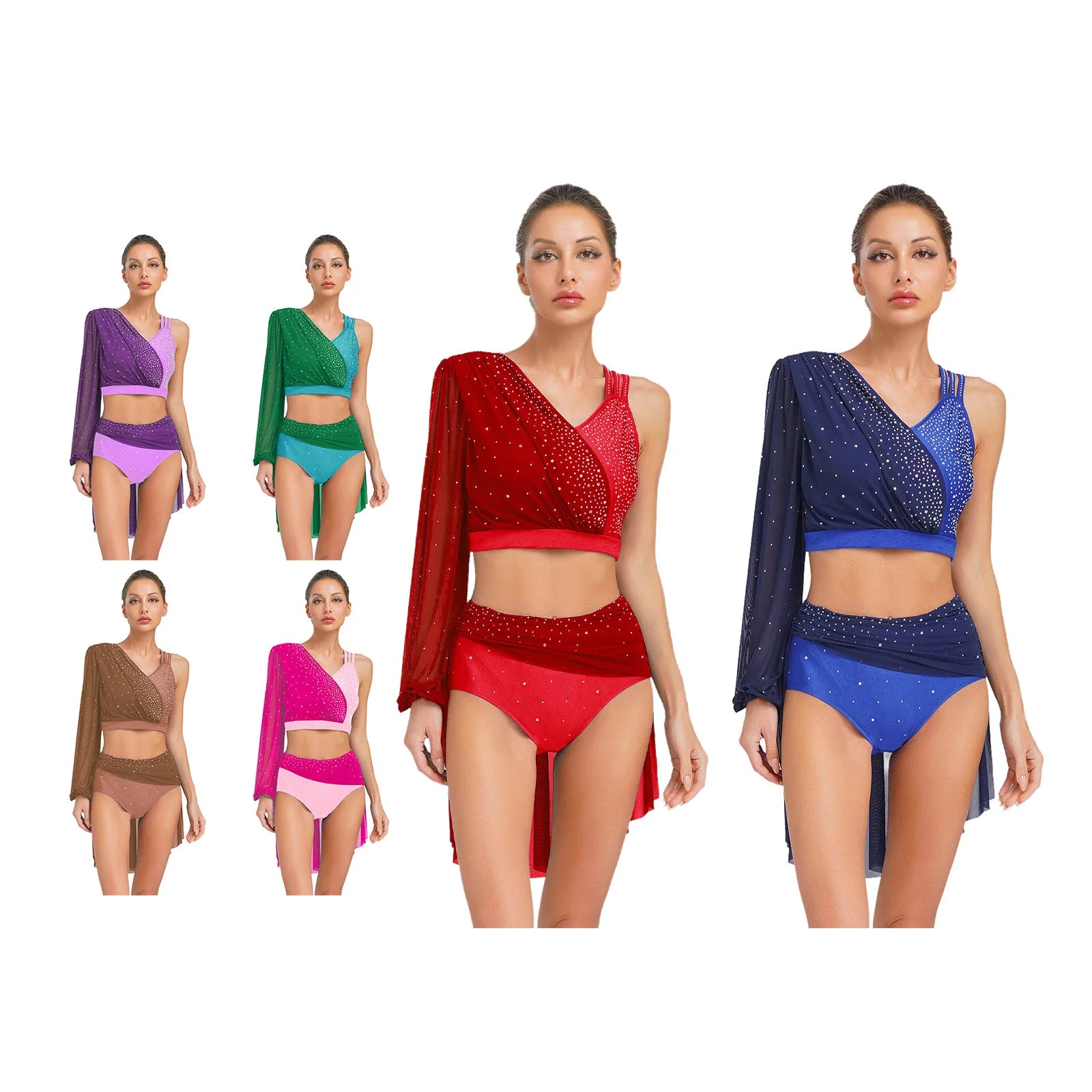 Modern Ballet Dance Set for Women Mesh Top with Skirted Briefs 2 Piece Lyrical Outfits Ballerina Girls Stage Performance Costume