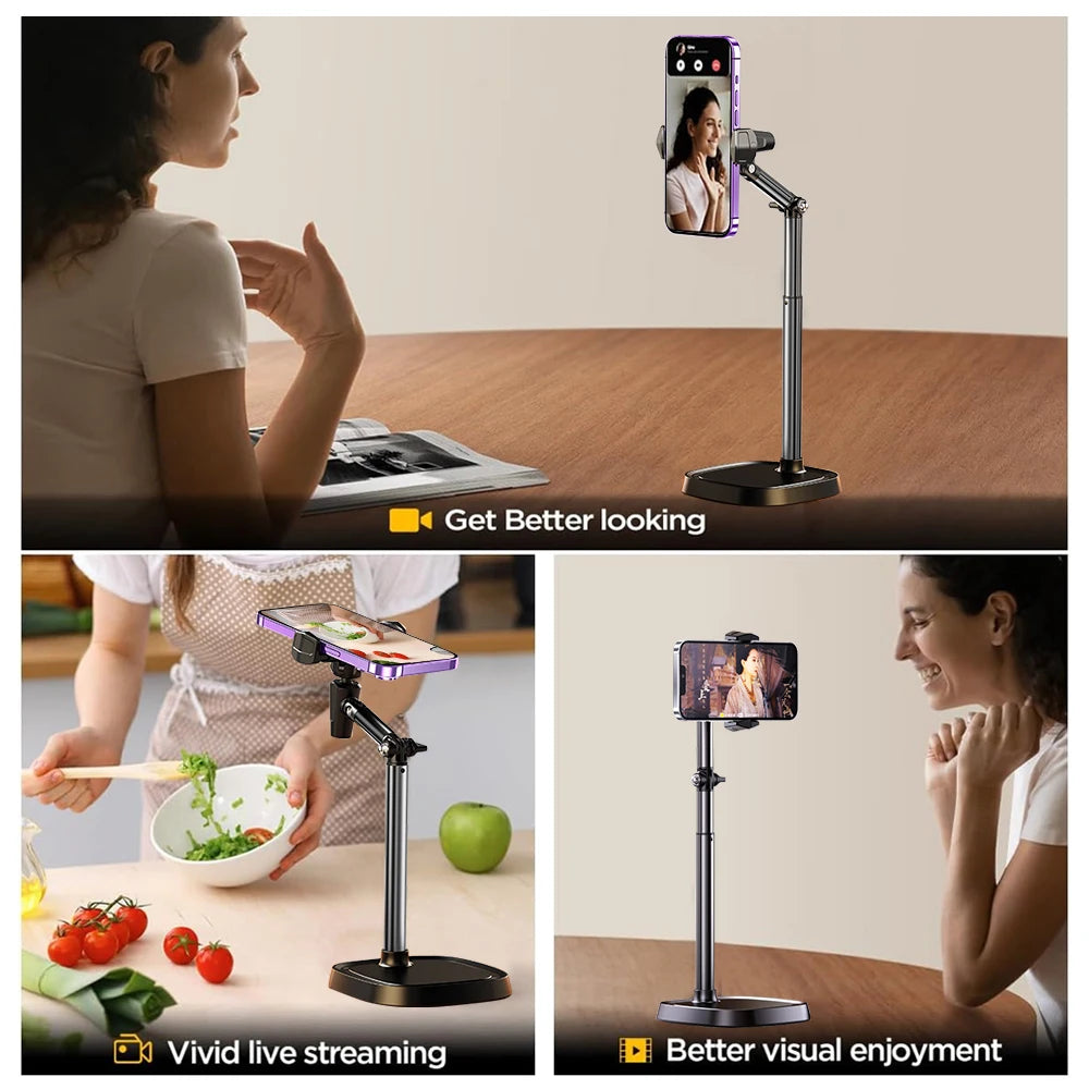 Phone Holder Height Adjustable Phone Holder for Live Broadcast, Portable Folding Multi-Angle Adjustable Stand for Cell Phone