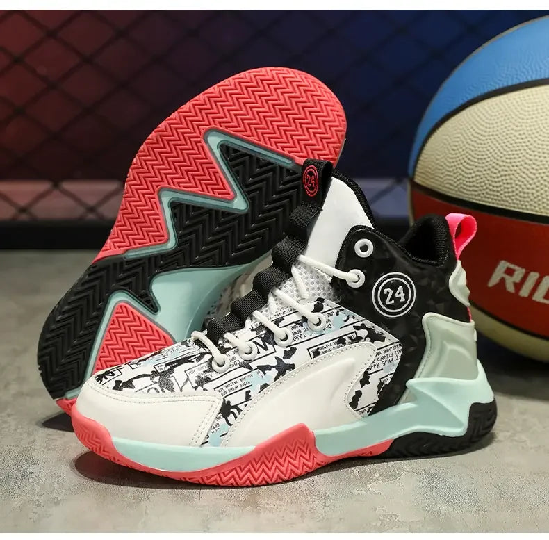 Kids Basketball Shoes Youth High Top Sneakers Boys Girls Lightweight Breathable,Ankle Support Non Slip Toddler Shock Absorption