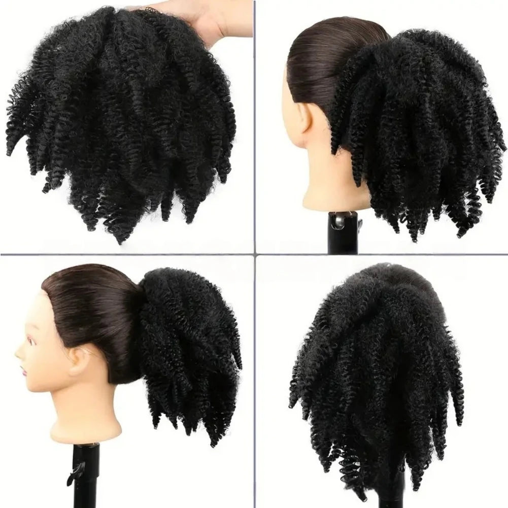 Synthetic Afro Kinky Curly Ponytails for Women Short Synthetic Kinky Curly Draw-string Ponytails Afro Kinky Curly Ponytail Hair