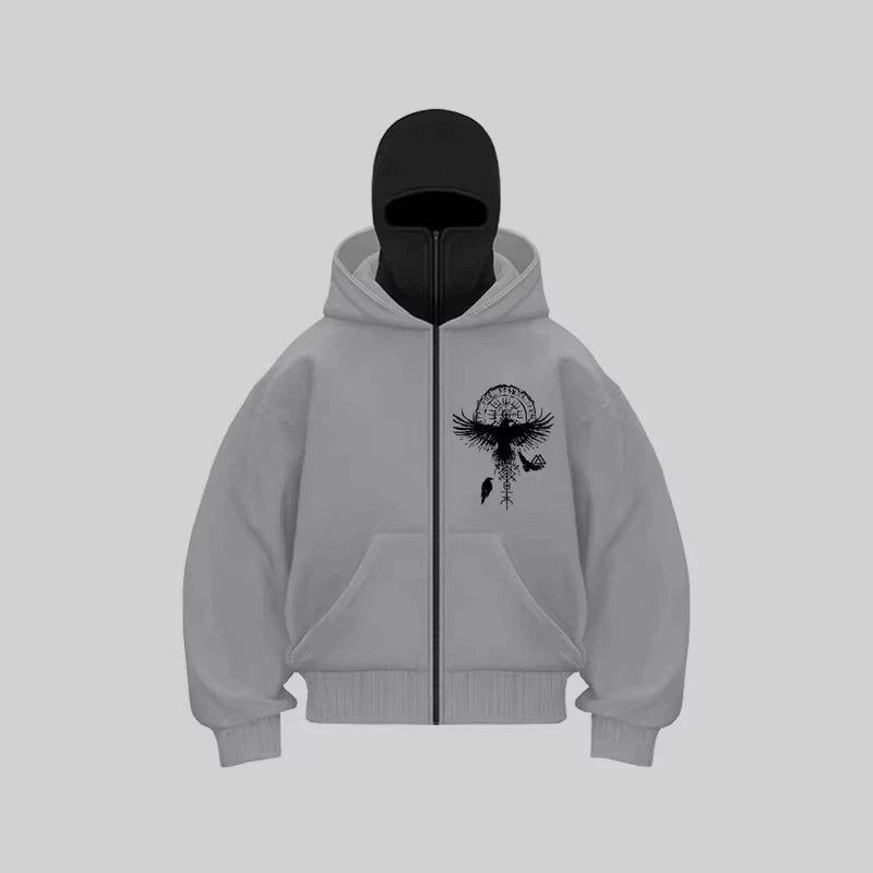 Balaclava con cremallera para hombre, sudadera cálida de invierno informal con capucha, máscara facial, diseño de cremallera, chaqueta deportiva para actividades al aire libre
