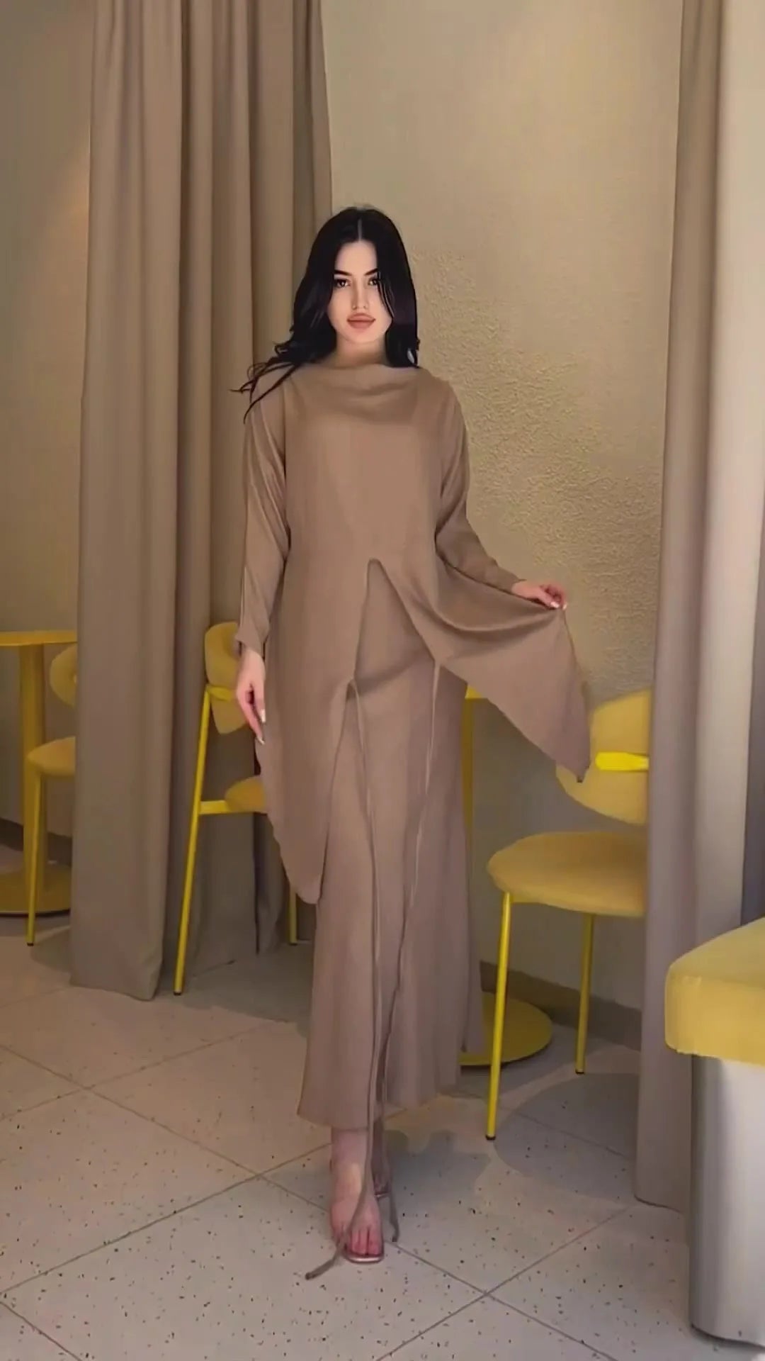 Elegant Loose Midi Skirt Sets Women Satin Cross Lace-Up Long Sleeve Top And Maxi Skirt Set Fall Clothes Chic Office Sets
