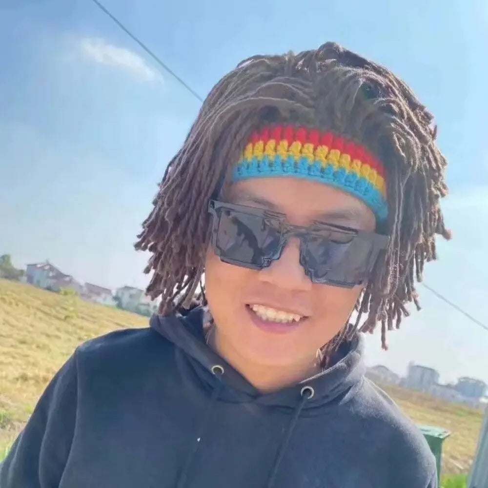 African Jamaican Braid Wig Knitted Hat Men Women Handmade Dreadlocks Synthetic Wig Halloween Cosplay Party Wig Headwear Props