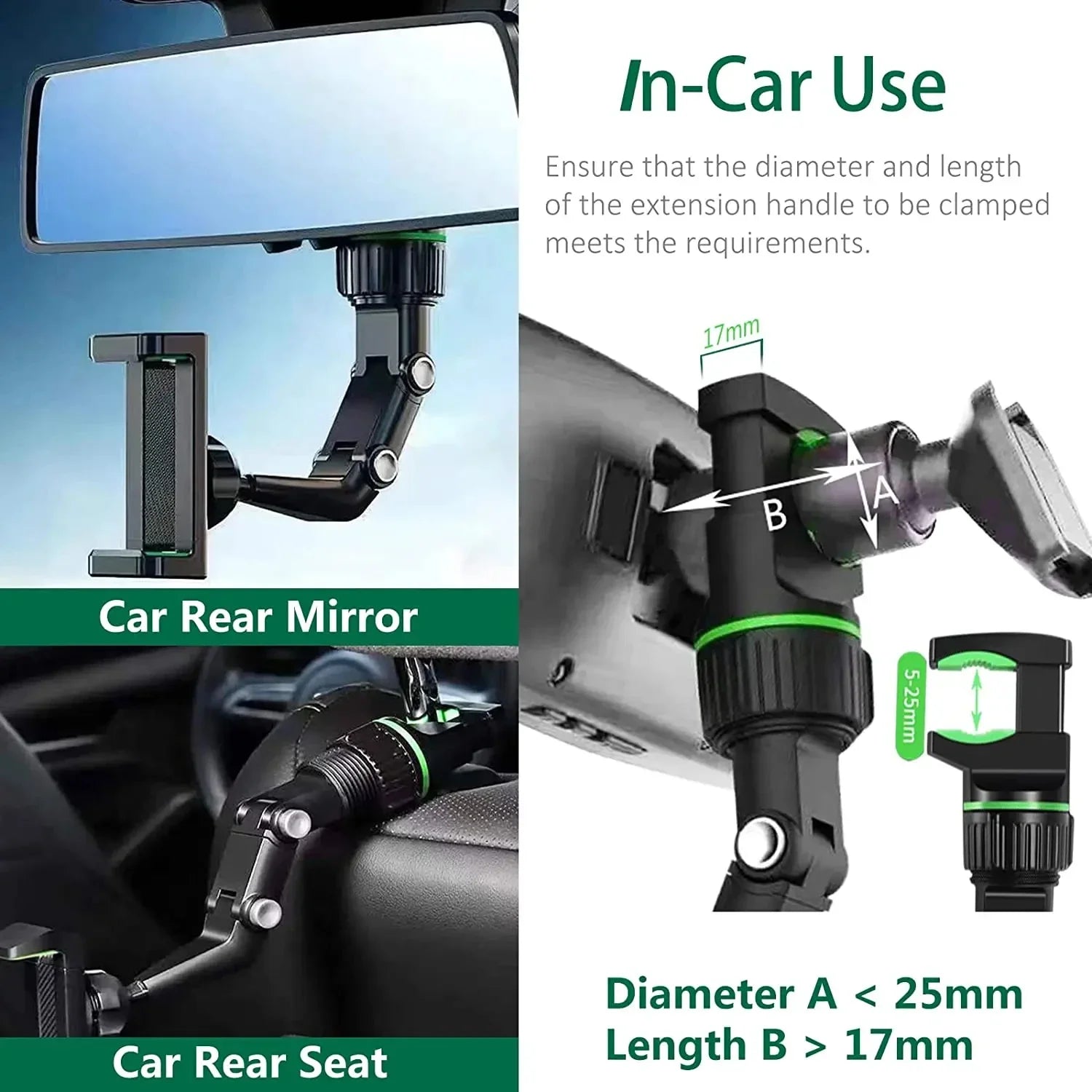 Soporte de Teléfono para Coche en Espejo Retrovisor, Soporte de Teléfono Giratorio 360°, Soporte de GPS Universal para Coche para Todos los Smartphones