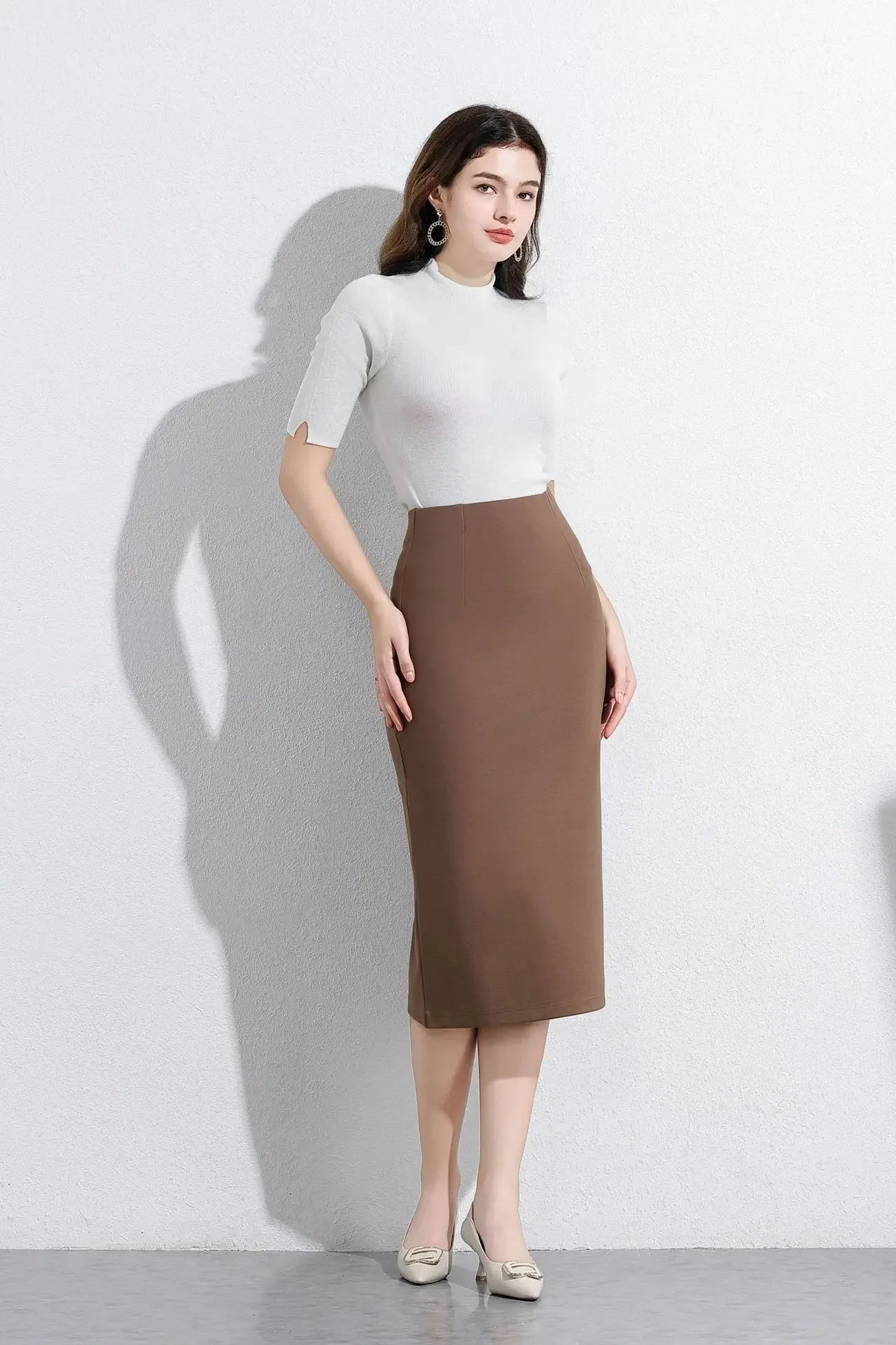 Women Elegant OL Bodycon Skirts Office Faldas Saia Work Slim Fit Jupe Autumn Fashion High Waist Solid Knee-length Skirt