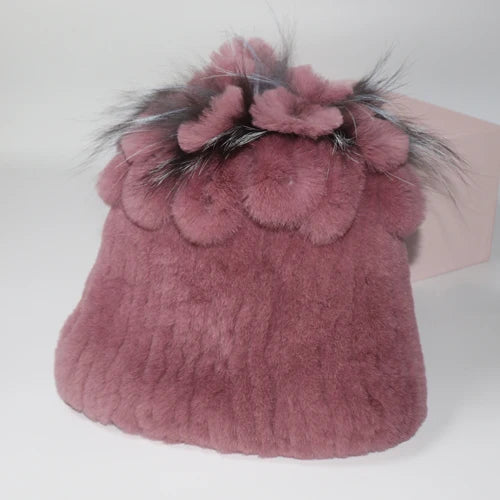 Hot Sale Russia Winter Quality Real Fur Hat Natural Warm Rex Rabbit Fur Cap Lady Warm Knitted 100% Genuine Rex Rabbit Fur Hats