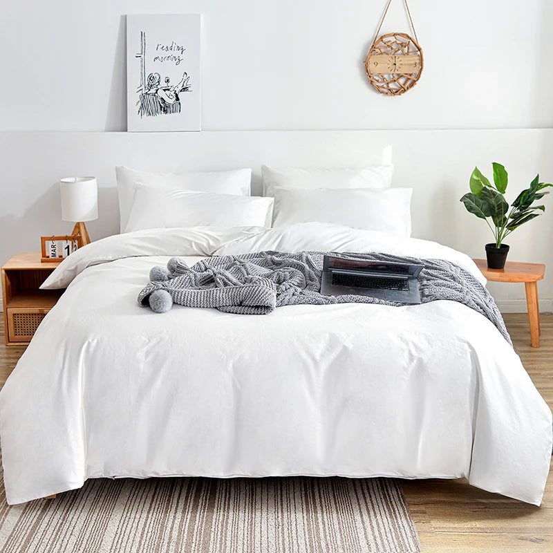 Solid color brushed duvet cover pillowcase set, Queen size simple high-end bedding set, corner strap design, not incuding sheet