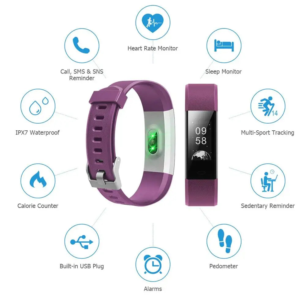 Smart Sports Bracelet Men And Women Pedometer Heart Rate Blood Pressure Fitness Tracker Smartwatch Bluetooth for iOS Android+BOX