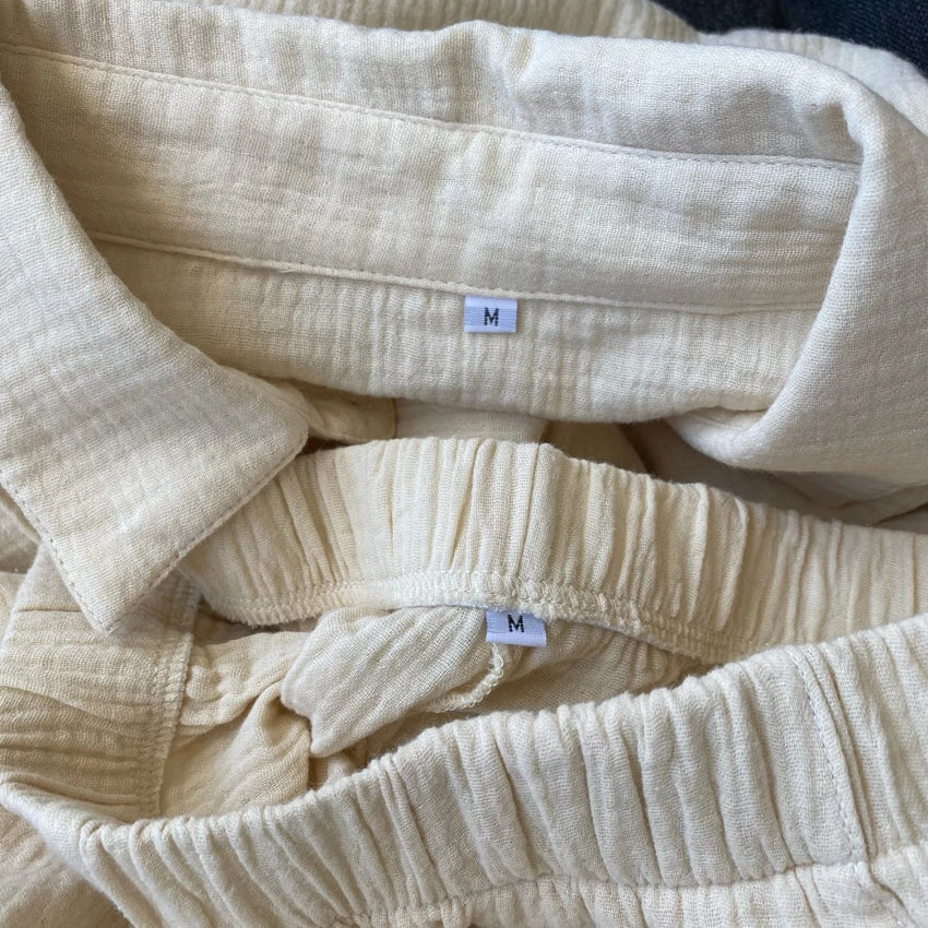 Cotton Pajamas For Women Sets Suit Casual Sleepwear Turn-Down Collar Nine Quarter Sleeve Sleep Tops Shorts Female Homewear 2023