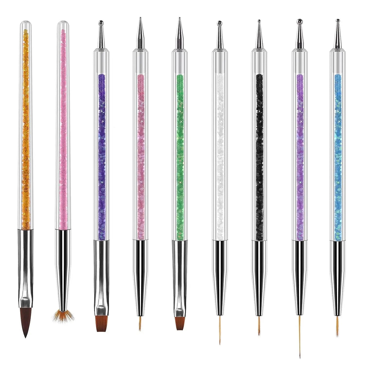 6/31Pcs Nail Art Brush Design Tip Painting Drawing Carving Dotting Pen FlatFan Liner Acrylic Gel UV Polish Manicure Tools
