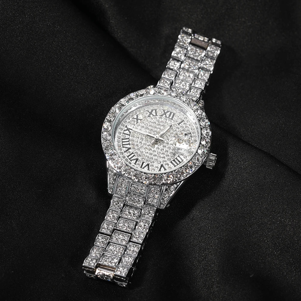 Uwin Women's Watch Baby Pink Iced Out Quartz Clock Small Dial Luxury Rhinestone Waterproof Wrist Watch Small Size For Women