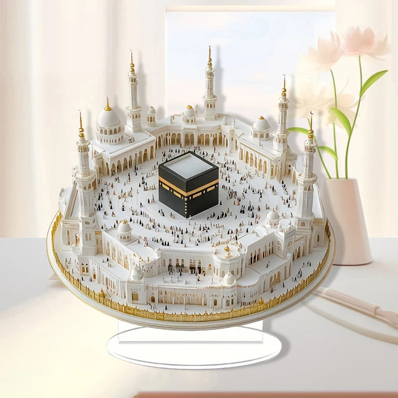 Ramadan Tabletop Decorations White Mosque Print Centerpieces Acrylic Flat Ornaments