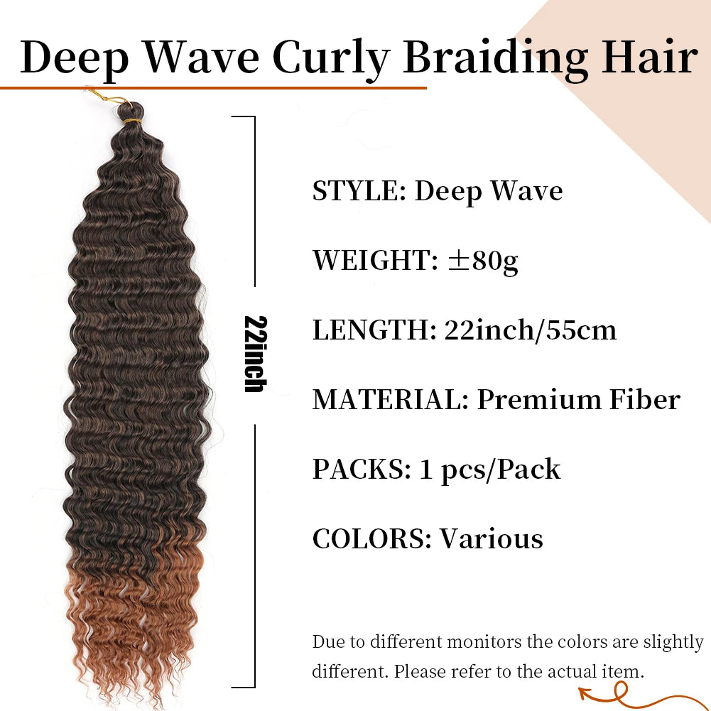 Ocean Wave Crochet Hair Long Deep Wave Curly 22 inch Braiding Hair Soft Synthetic Curly Crochet Hair For Women