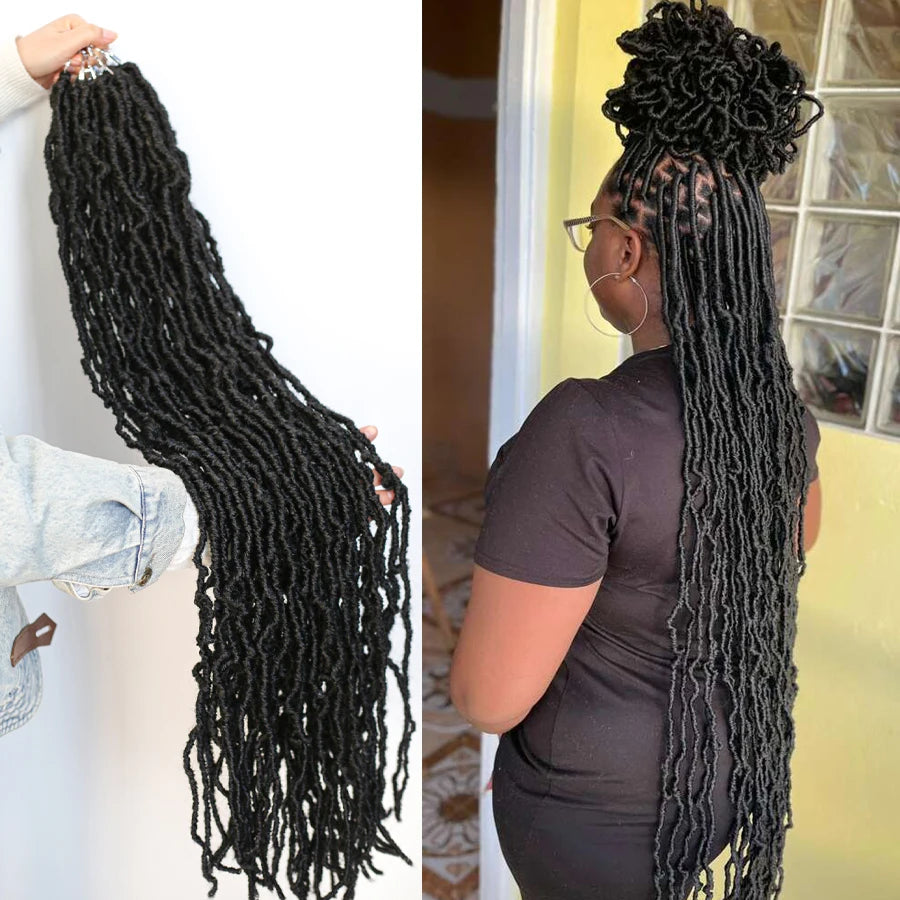 36 Inch Soft Natural Look Faux Locs Crochet Hair Extension Synthetic Black Nu Locs Braids for Easy Hair Styling