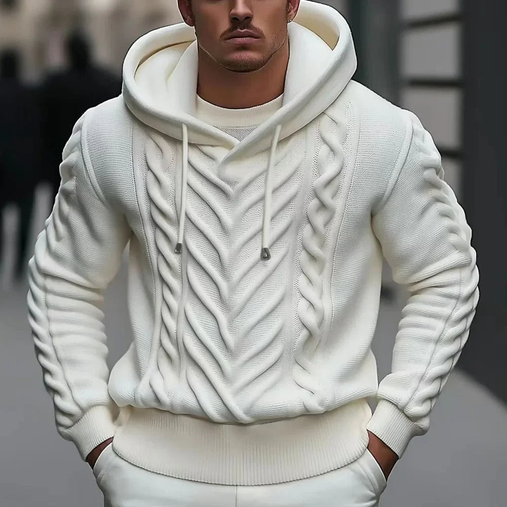 Sweatshirts Men Pullovers Sweaters Solid Casual Loose Splice Hooded Knitted Regular Thick Warm Tops Autumn Winter