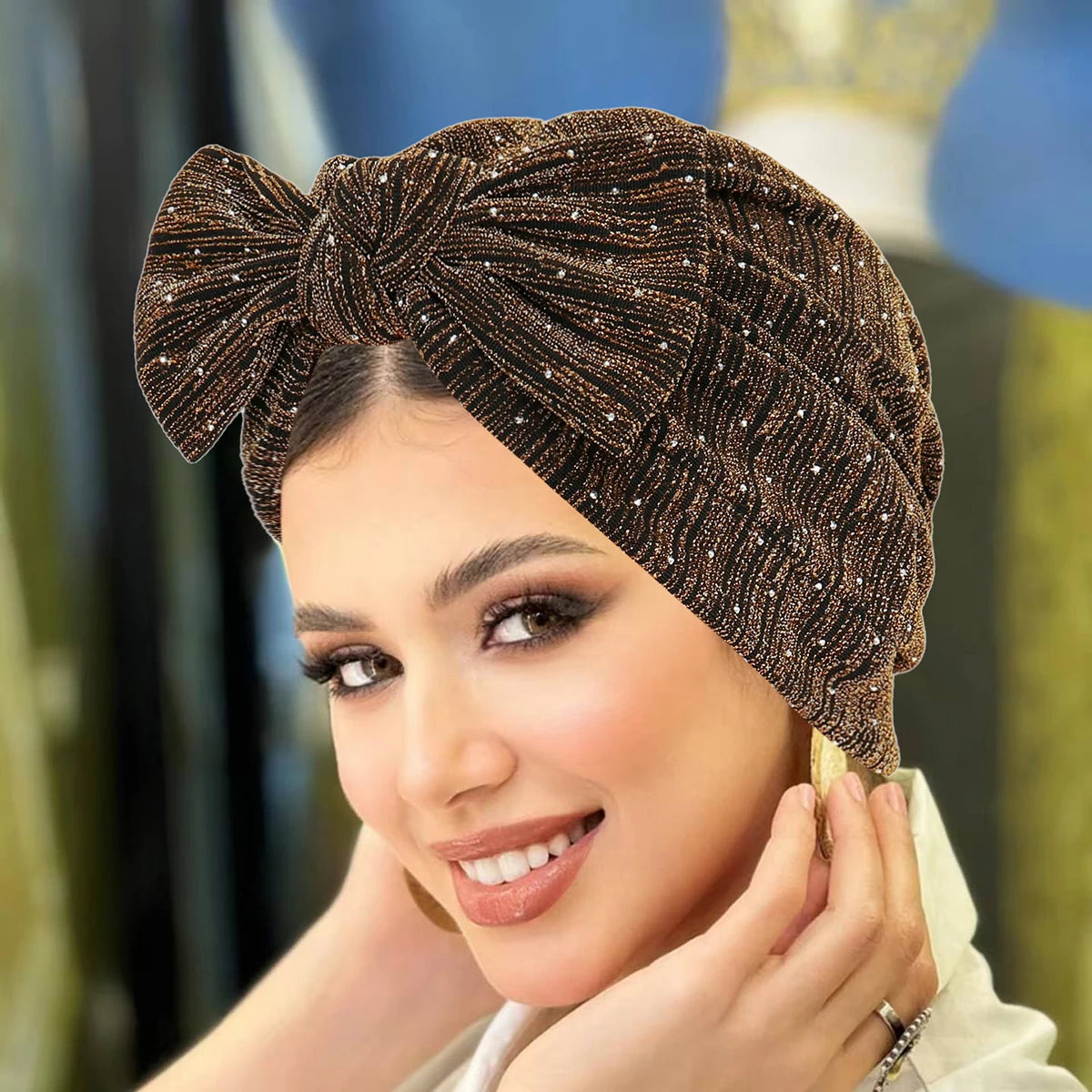 Moda Diamantes de Imitación Hijab de Mujer Lazo Musulmán Señoras Turbante Gorro Suave Elástico Envoltura de Cabeza Pañuelo de Cabeza Sombreros Indios