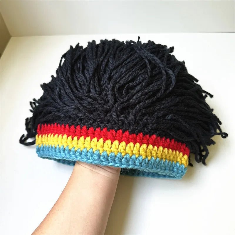 African Jamaican Braid Wig Knitted Hat Men Women Handmade Dreadlocks Synthetic Wig Halloween Cosplay Party Wig Headwear Props