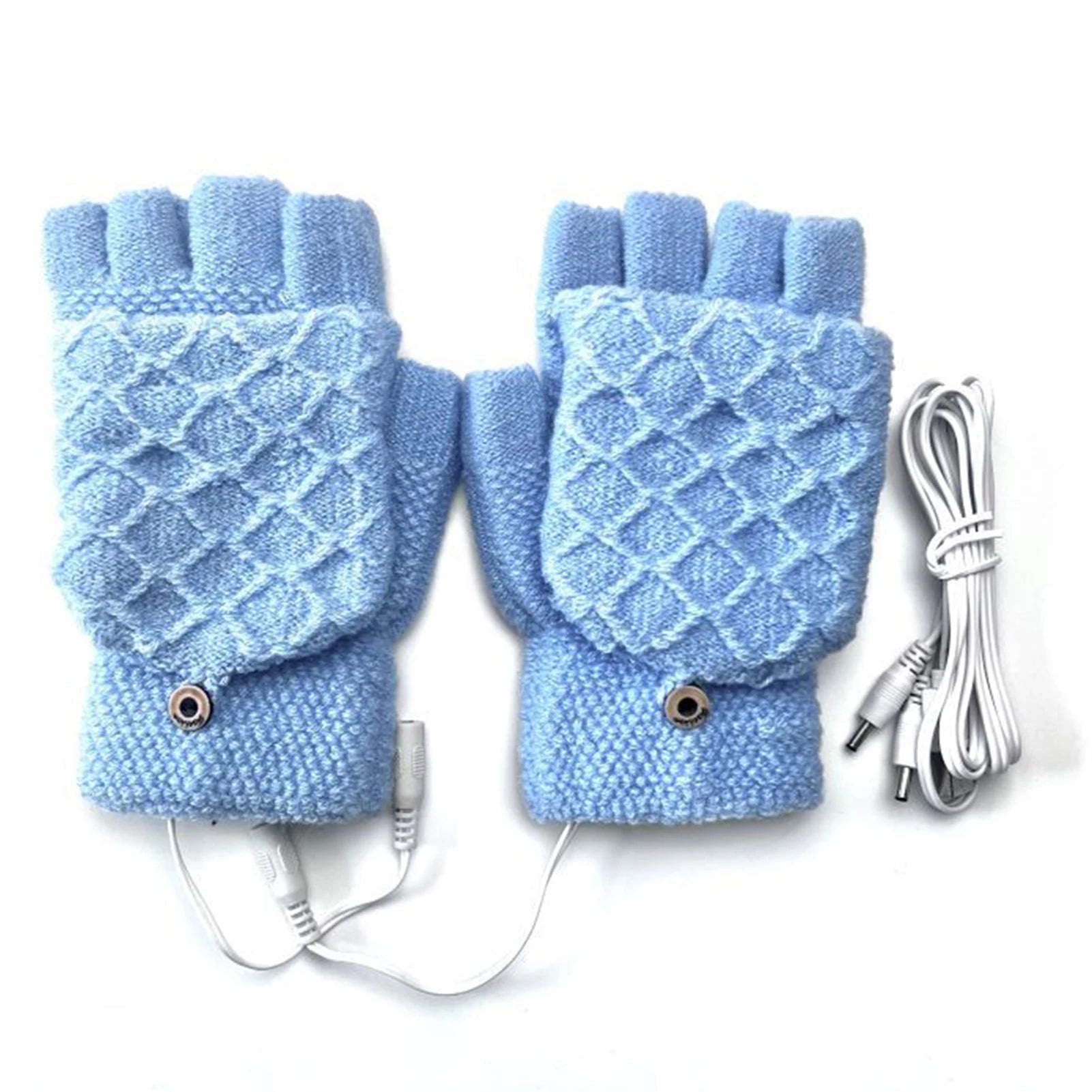 Guantes calefactables eléctricos USB unisex para invierno, exteriores, de color liso, mitones calentadores de mano de dedo completo y medio, térmicos