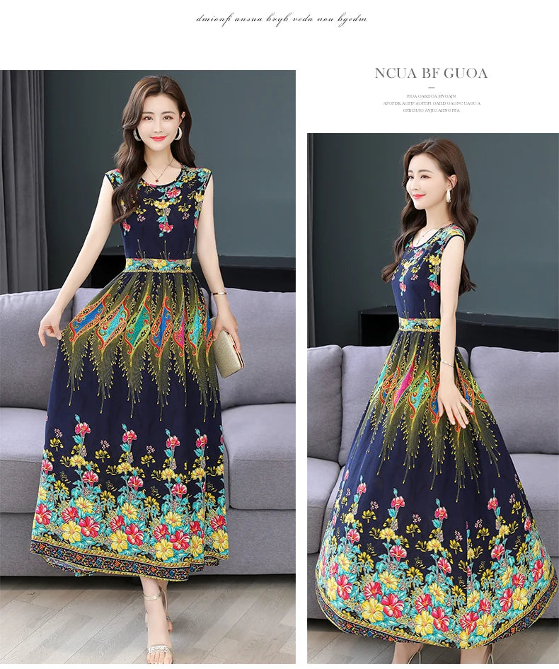 New Fashion  Summer Print Women Short Sleeve Cotton Plus Size Women Clothing Dress Ladies Large Size Vestidos dresses