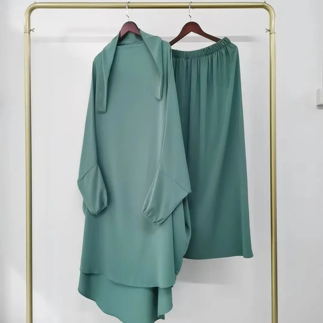 Skirt 2 Piece Sets Eid Muslim Women  Modest Outfits Tops Hooded Long Skirts Ensemble Ramadan Morocco Dubai Islam Suit