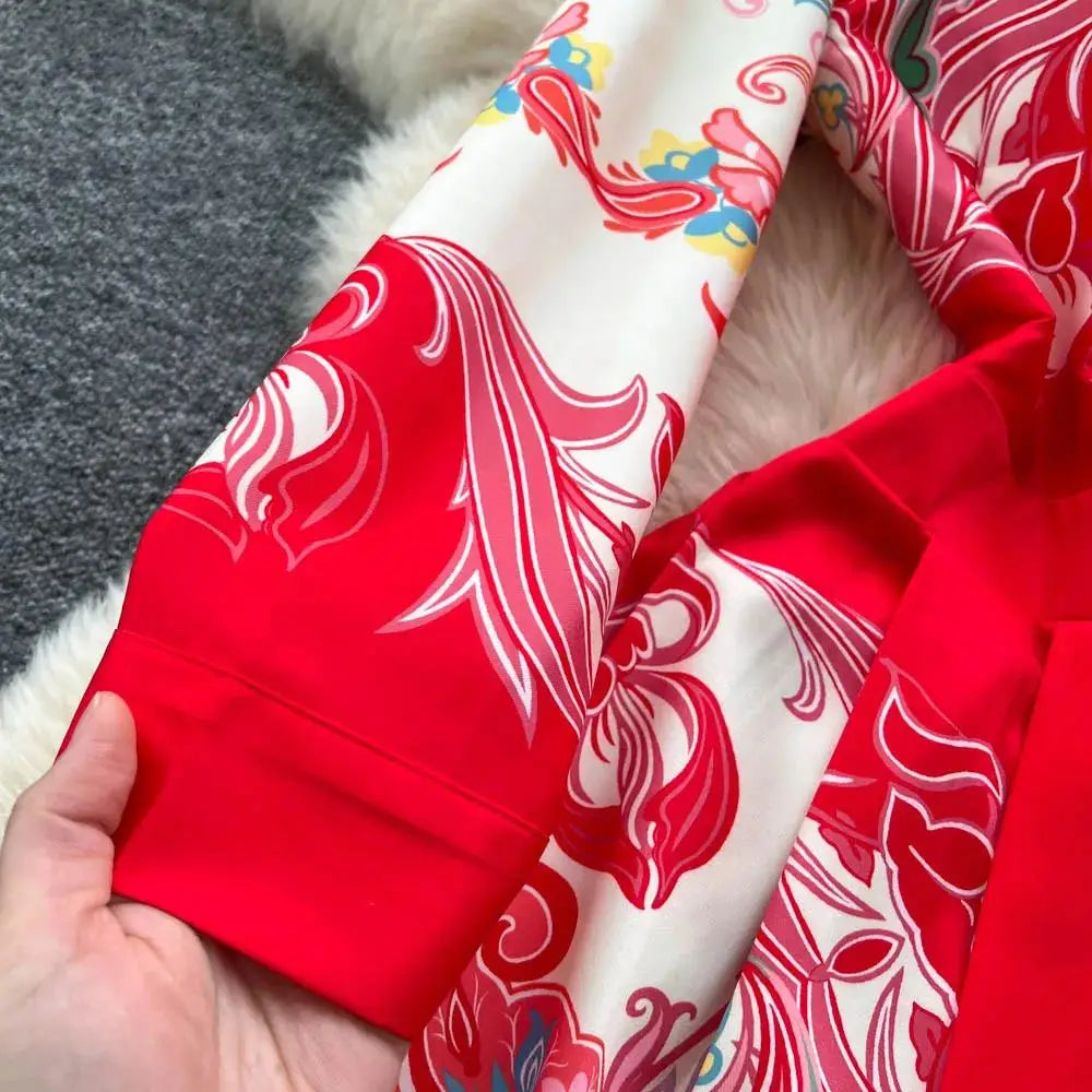 Fashion High-End Feeling Gown Dress Elegant European Court Style Long Printed Slimming New Women's Design Sensation Retro Summer