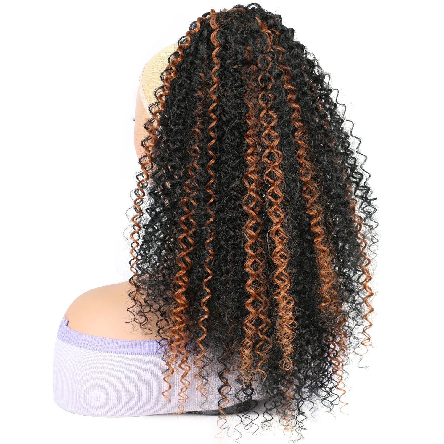 Extensions de Cheveux Synthétiques Frisés Kinky Afro Fluffy en Queue de Cheval avec Cordon de Serrage pour Femmes, 45 cm