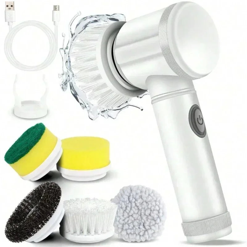 Electric 5 in 1 Powerful Cleaning Brush Spin Scrubber Brush Deep Cleaning with 5 Replaceable Heads For Bathroom Kitchen