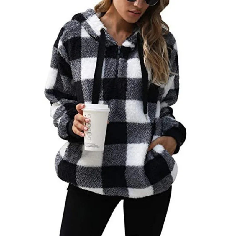 Sudadera con capucha de forro polar a cuadros
