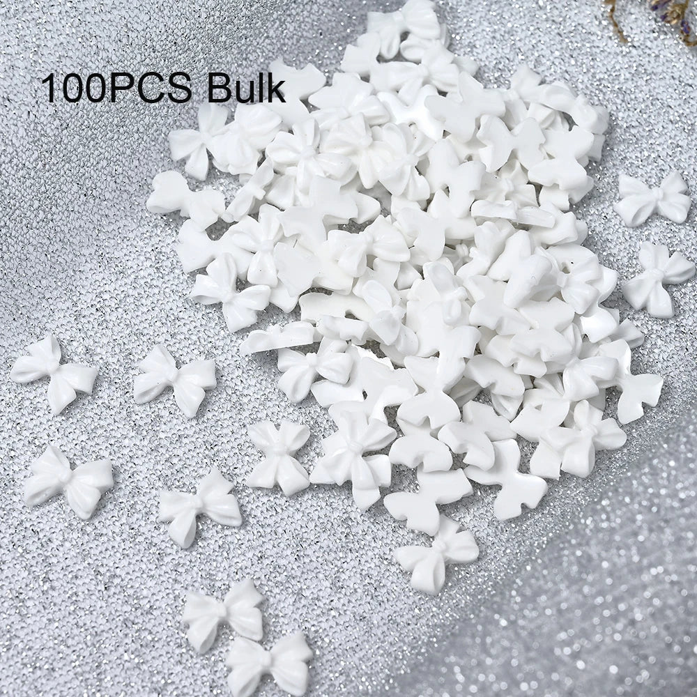 50/100pcs Pink White Kawaii Bow Nail Charm 3D Resin Bowknot Flatback Nail Gems 8*10mm Nail Art rhinestones Jewelries #Bowtie