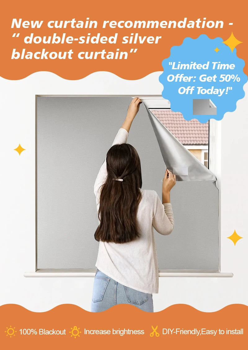 100% Blackout Curtain Removable Portable Travel Blocking Darkest Window Film Cloth Temporary DIY No Drill Blackout Curtains