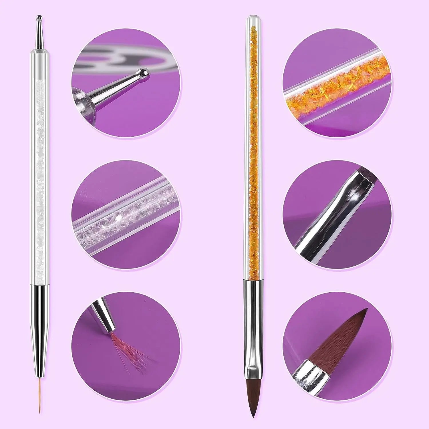 6/31Pcs Nail Art Brush Design Tip Painting Drawing Carving Dotting Pen FlatFan Liner Acrylic Gel UV Polish Manicure Tools