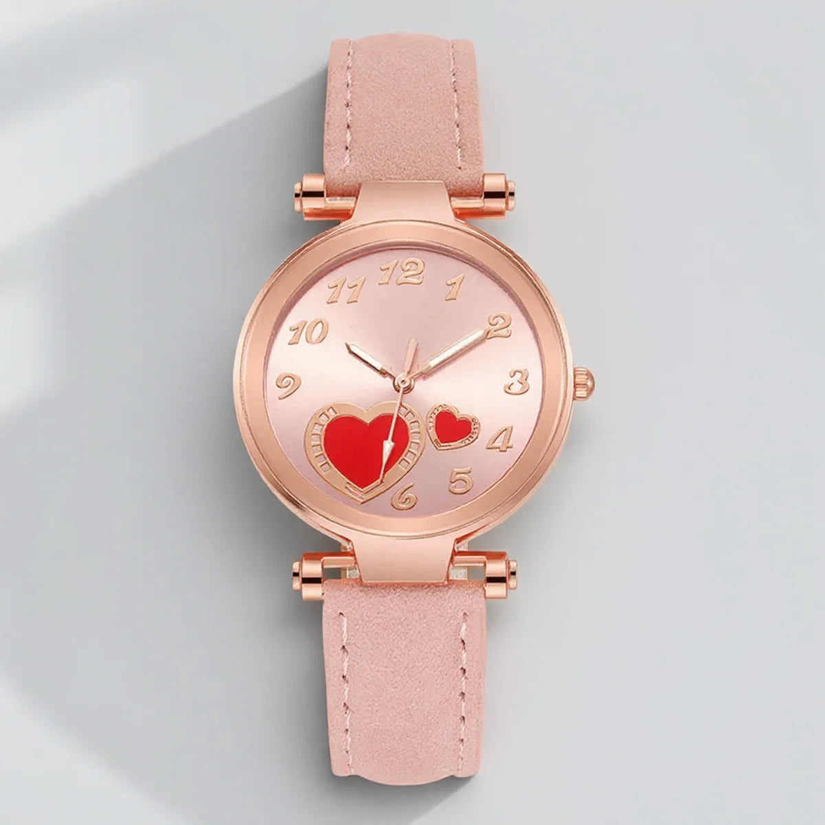 Women Fashion Watch Peach Heart Quartz Watch for Women Frosted Leather Strap Ladies Wristwatch Casual Dress Watch Gift for Her