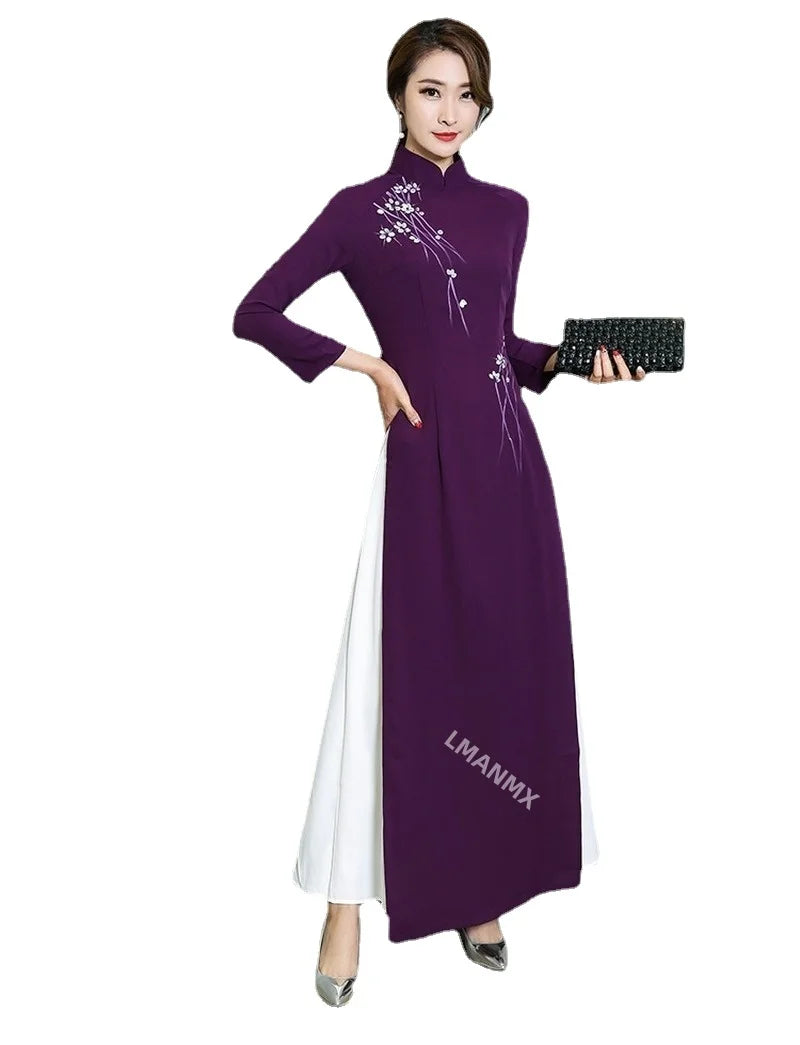 Traditional Vietnamese Ao Dai – Retro Floral Qipao Elegance for Weddings & Festivals
