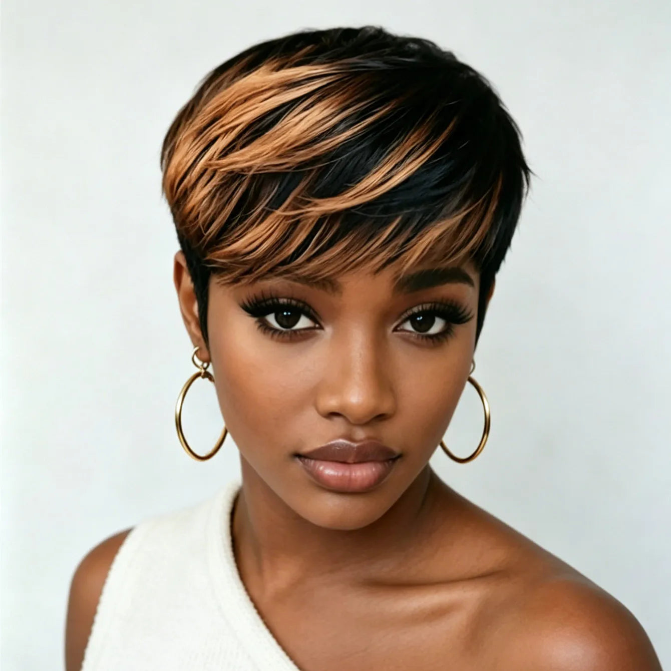 6inch 4/99J/natural black color straight short pixie  wig 150% density machine made pixie human hair wig for women