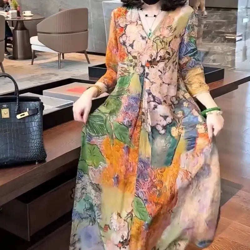 Design-sensual Long Dress for Women New French High-end Temperament Romantic Printed Fashionable Skirt