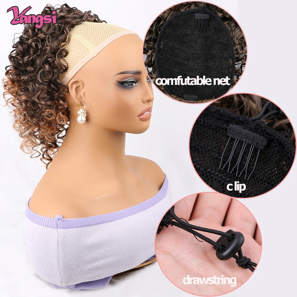 12“Short Ombre Afro Curly hair Style Puff Afro Kinky Curly 12 inch Drawstring Ponytail Synthetic Hair Extension for Black Women