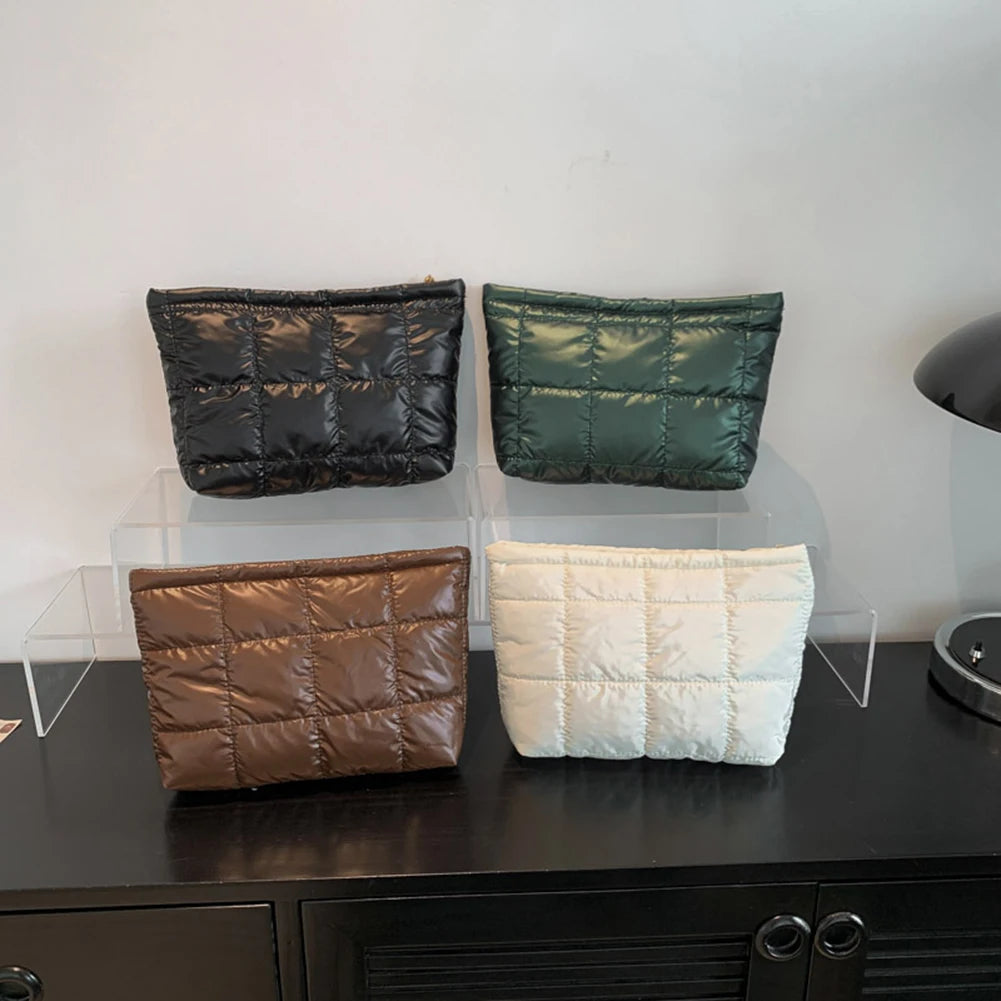 Bolsa de Aseo para Mujer Acolchada Bolsa de Maquillaje Acolchada de Gran Capacidad Bolsa Organizadora de Maquillaje de Color Sólido Bolsa de Maquillaje Acolchada