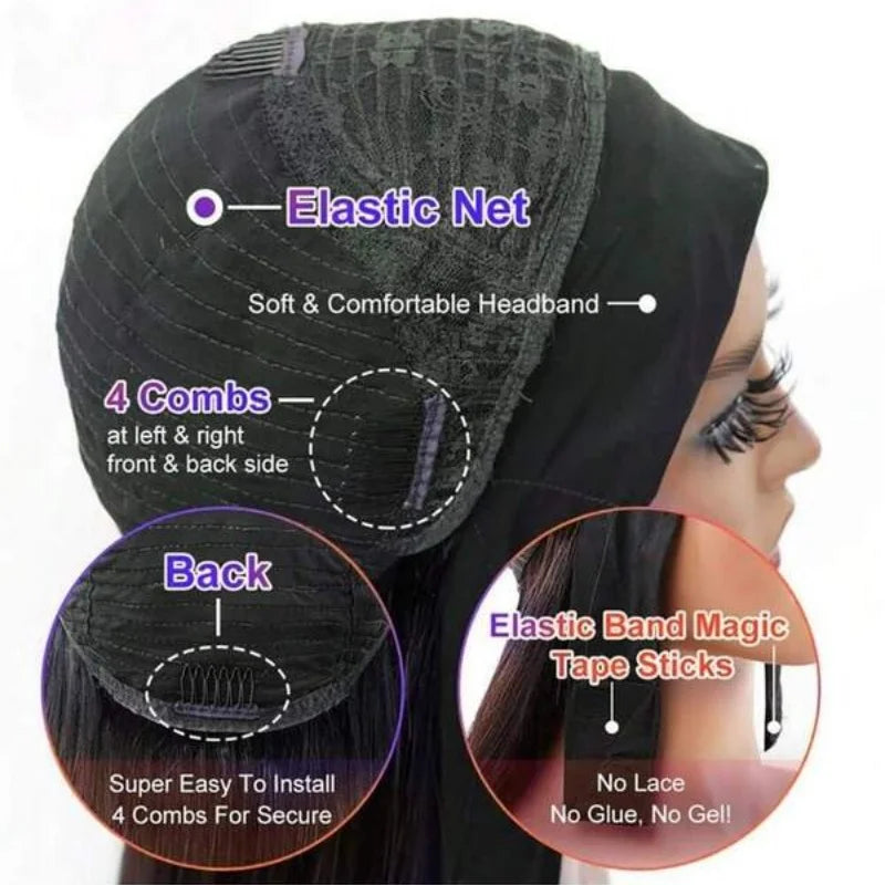 Peluca de cabello humano con diadema de 40 pulgadas