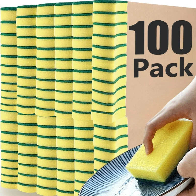Lot de 100 éponges douces absorbantes pour la vaisselle, pour nettoyer la casserole, la rouille, les grattoirs, les brosses de nettoyage ménagères